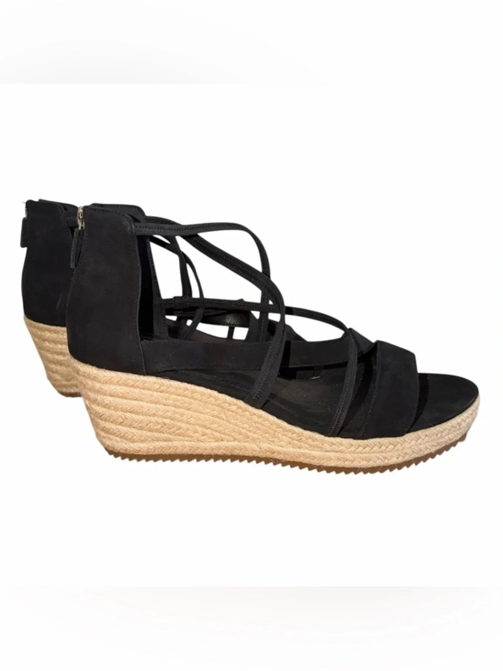 Eileen Fisher Wanda Black Nubuck Espadrille Wedge Sandals Size 11 Comfort Resort
